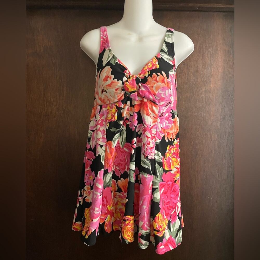 Bal Harbour Brand Women's size 12 Pink & Orange Floral One Piece Swimdress Swim